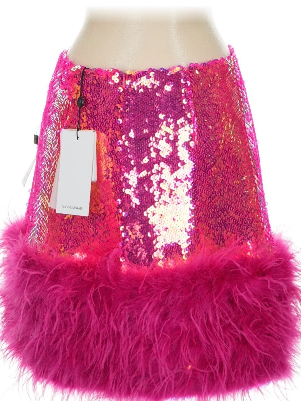 Nadine Merabi Roxy/Mia pink sequin feather mini skirt NWT Size S/M - Picture 6 of 9